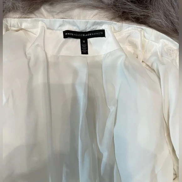 White House Black Market Winter White Jacket/Coat with Removable Faux Fur Collar - Picture 12 of 13